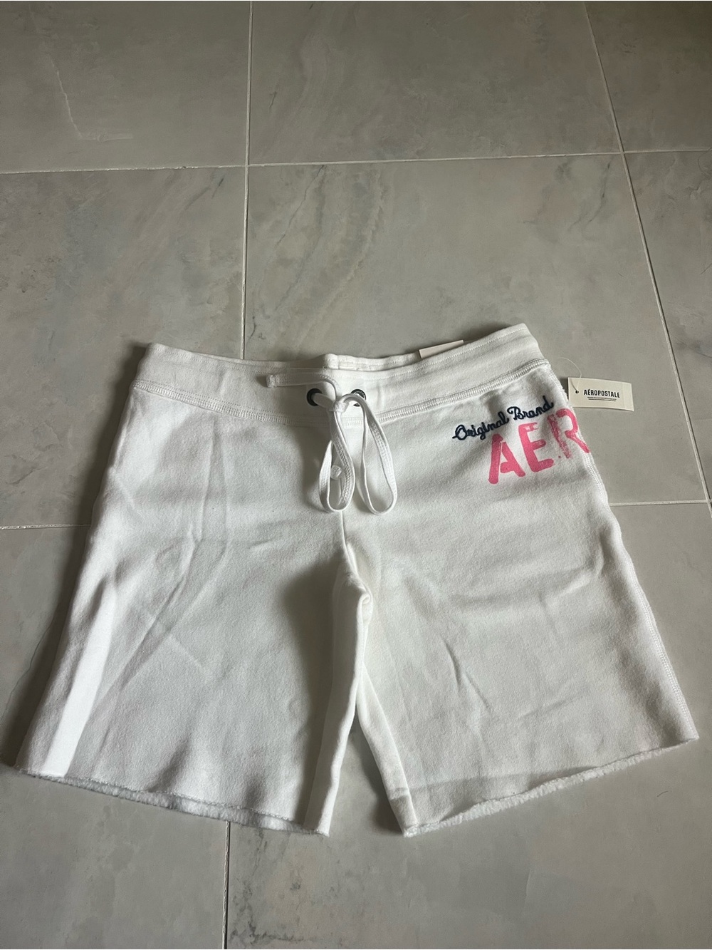 Aeropostale White Sweat Shorts with Pink Logo - Brand New